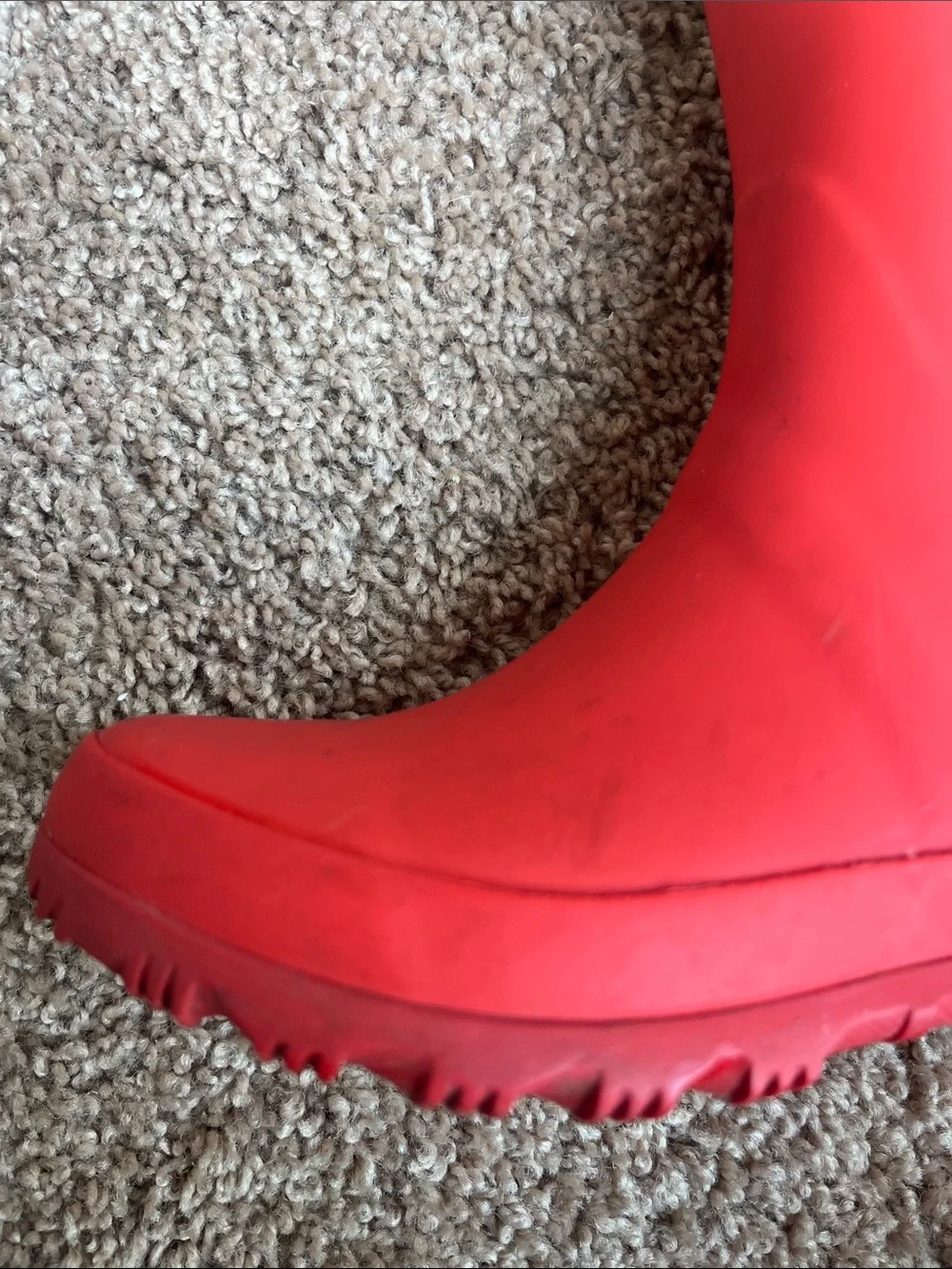 Mini Boden Red Kids Rain Boots with Multicolor Stripes
